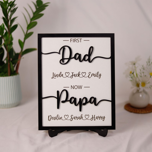 Custom First Dad Now Grandpa Sign, Personalized Fathers Day Frame with Kids name, Dad Custom Gift