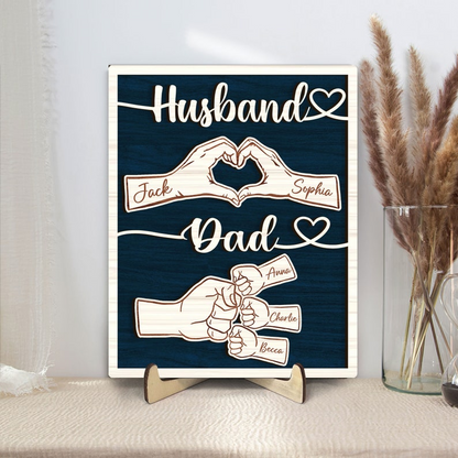 Personalized Husband Dad Wooden Sign, Custom Family Names Hand Art, Meaningful Gift for Husband Father