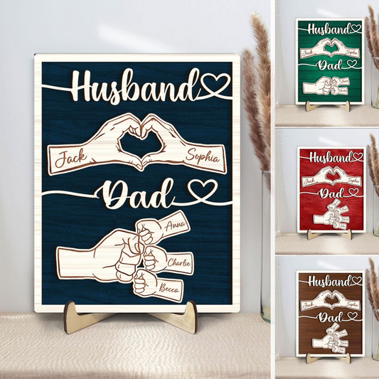 Personalized Husband Dad Wooden Sign, Custom Family Names Hand Art, Meaningful Gift for Husband Father