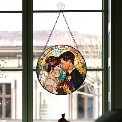 Personalized Faux Stained Glass Couples Portrait From Photo, Wedding Portrait Suncatcher