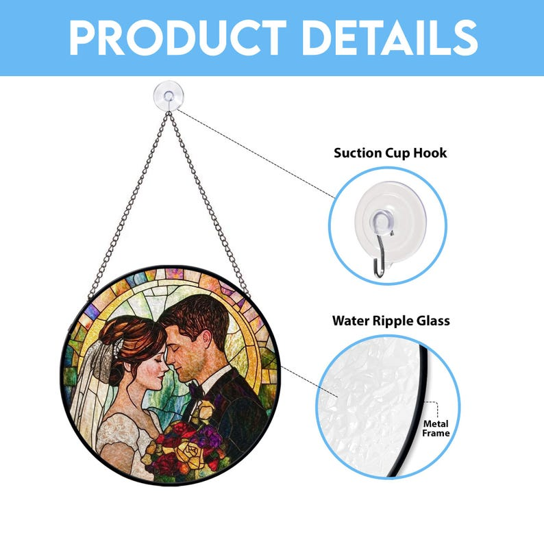 Personalized Faux Stained Glass Couples Portrait From Photo, Wedding Portrait Suncatcher