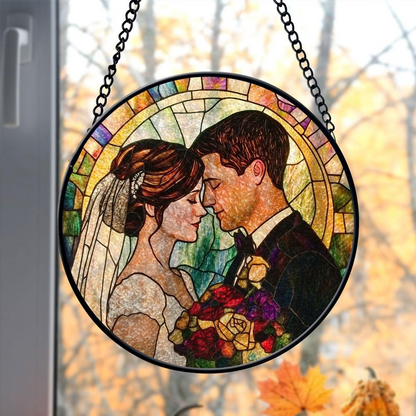 Personalized Faux Stained Glass Couples Portrait From Photo, Wedding Portrait Suncatcher