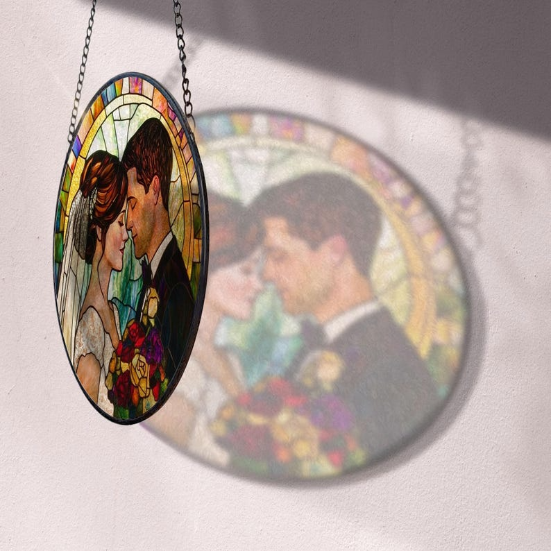 Personalized Faux Stained Glass Couples Portrait From Photo, Wedding Portrait Suncatcher