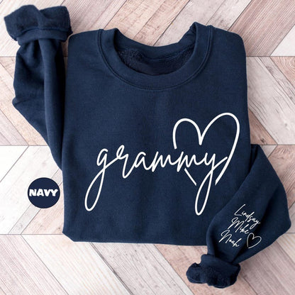 Personalized Grammy Sweatshirt, Cute Granny Outfit With Grandkids Names On Sleeve