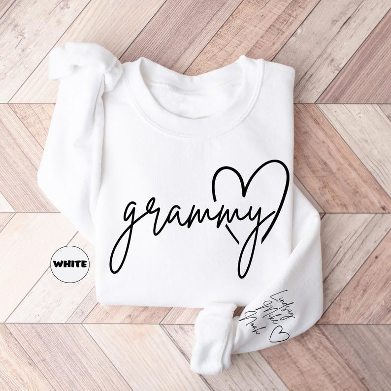 Personalized Grammy Sweatshirt, Cute Granny Outfit With Grandkids Names On Sleeve