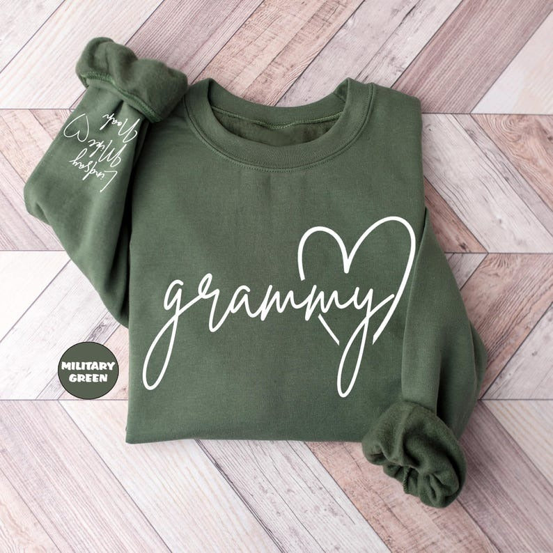 Personalized Grammy Sweatshirt, Cute Granny Outfit With Grandkids Names On Sleeve