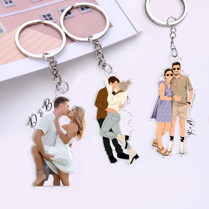 Custom Faceless Couple Portrait, Acrylic Keychain Ornament Personalized Gift