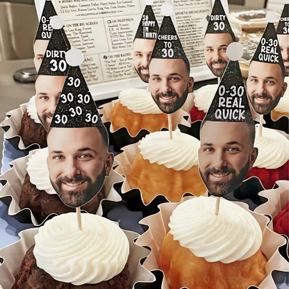 30th Birthday Cupcake Toppers, Custom Face Cupcake Toppers, Dirty 30 decorations, Personalized Cupcake Toppers, 30th Birthday Decor