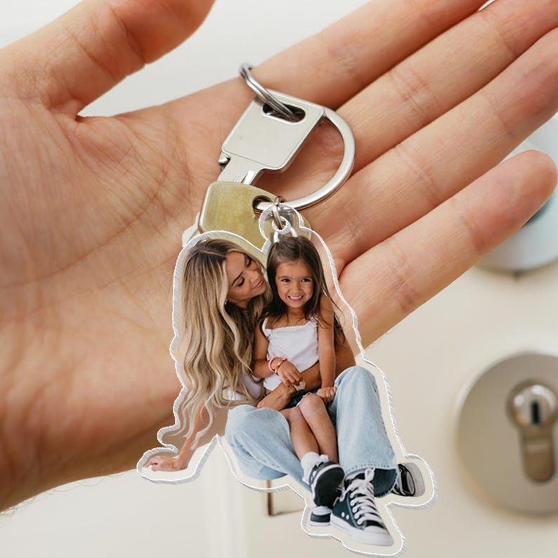 Custom Family Photo Portrait Memories Keychain, Acrylic Personalized Keepsake Gift for Parents Kids Grandparents Loved Ones