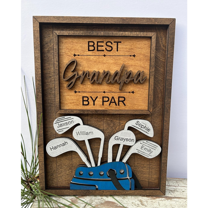 Personalized Grandpa Golf Wood Sign, Custom Name Golf Club Frame, Best Grandpa by Par Gift for Father