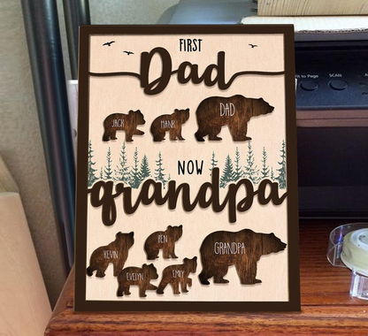 Personalized Grandpa Sign, First Dad Now Grandpa Wood Decor, Custom Kids Names Bear Family Wall Art, Gift for Grandfather