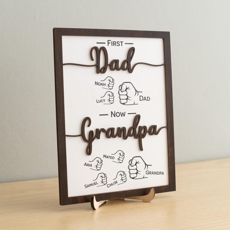 Personalized First Dad Now Grandpa Wood Sign, Custom Family Names Gift, Meaningful Grandpa Gift from Kids