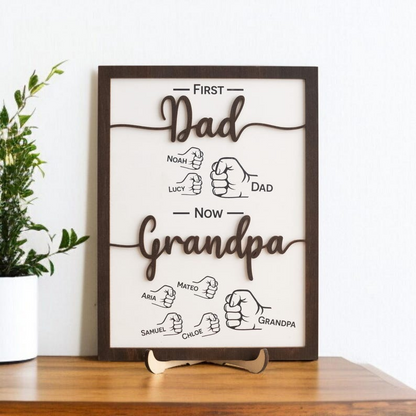 Personalized First Dad Now Grandpa Wood Sign, Custom Family Names Gift, Meaningful Grandpa Gift from Kids