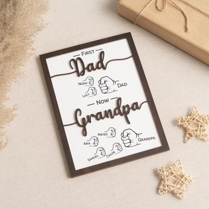 Personalized First Dad Now Grandpa Wood Sign, Custom Family Names Gift, Meaningful Grandpa Gift from Kids