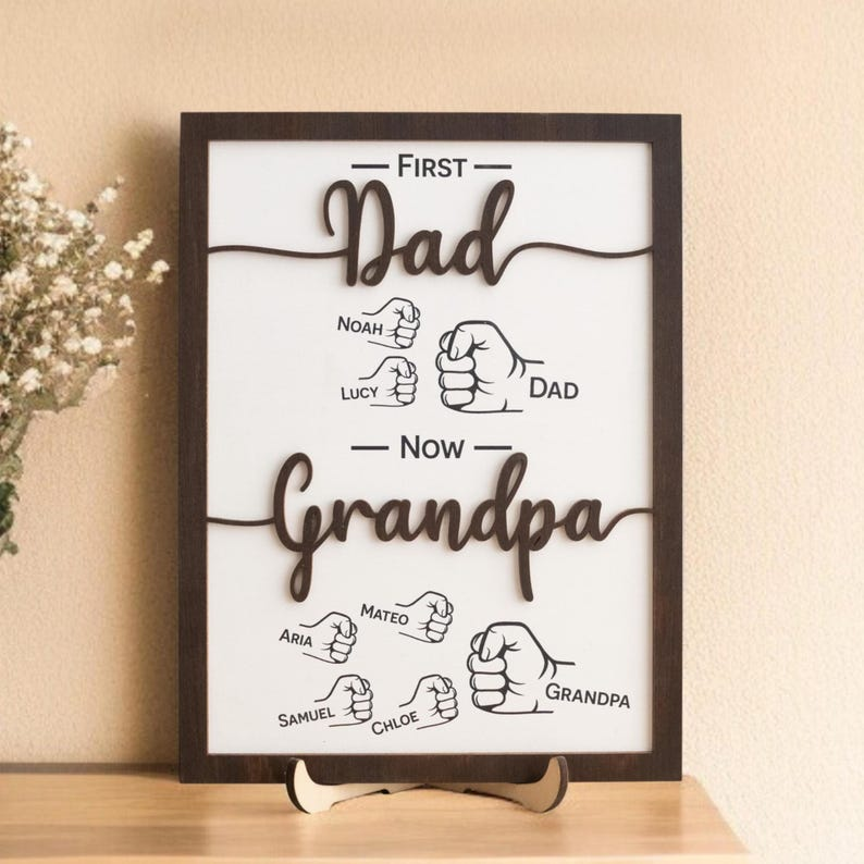 Personalized First Dad Now Grandpa Wood Sign, Custom Family Names Gift, Meaningful Grandpa Gift from Kids