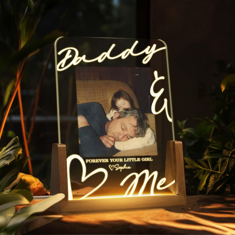 Custom Dad Family Photo, LED Night Light Personalized Christmas Gift from Daughter Son