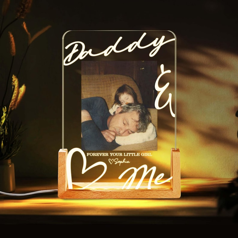 Custom Dad Family Photo, LED Night Light Personalized Christmas Gift from Daughter Son