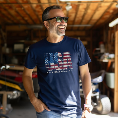 USA Flag Patriotic Tee Since 1776 Vintage Graphic T Shirt Independence Day American Celebration