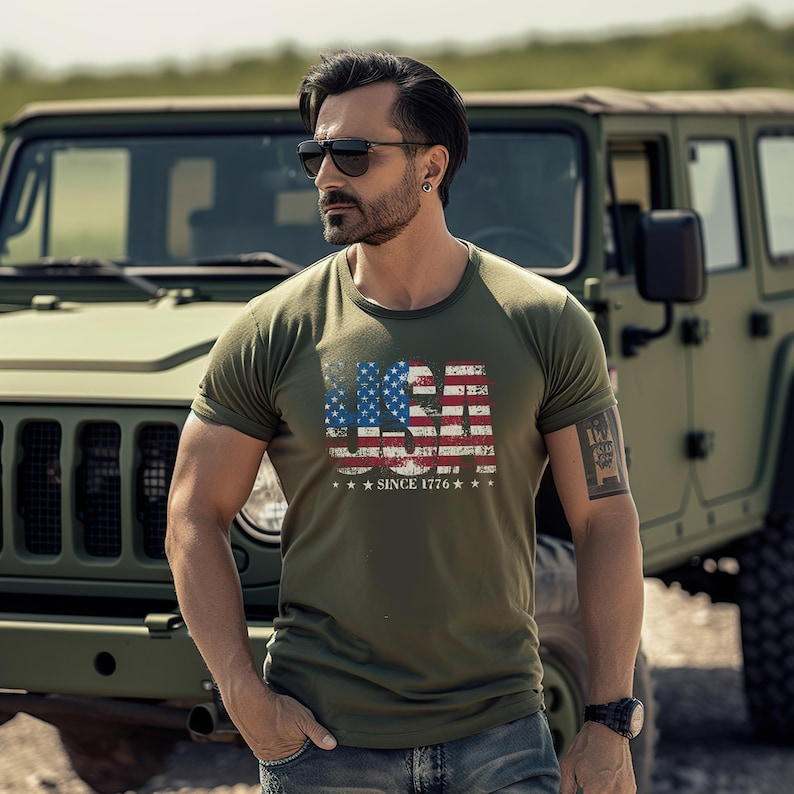 USA Flag Patriotic Tee Since 1776 Vintage Graphic T Shirt Independence Day American Celebration