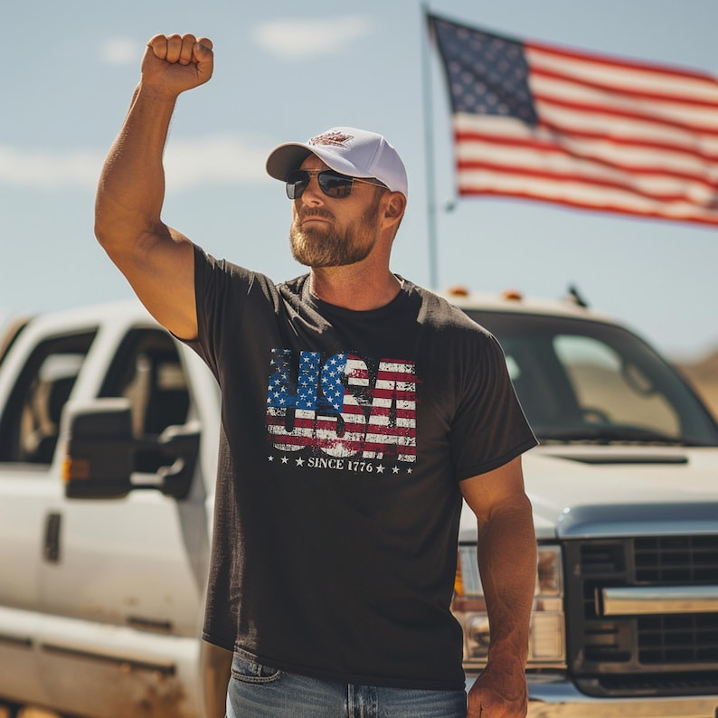 USA Flag Patriotic Tee Since 1776 Vintage Graphic T Shirt Independence Day American Celebration