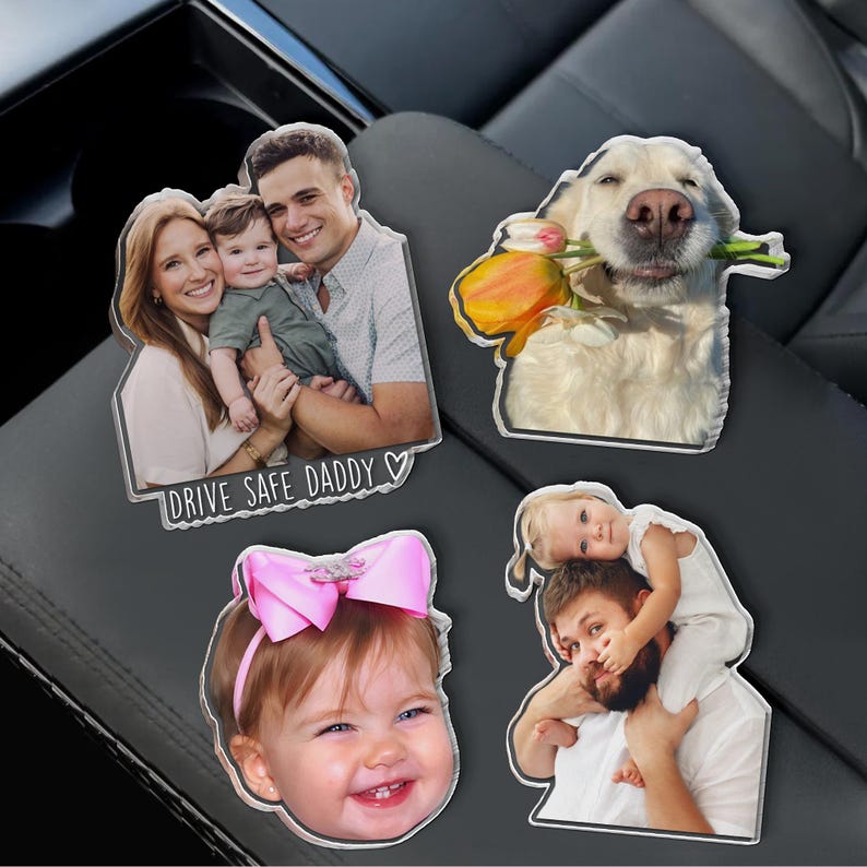 Custom Photo Car Visor Clip - Personalized Father's Day Gift for Dad, Drive Safe Daddy Baby Picture Sun Visor Clip