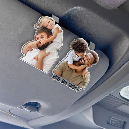 Custom Photo Car Visor Clip - Personalized Father's Day Gift for Dad, Drive Safe Daddy Baby Picture Sun Visor Clip