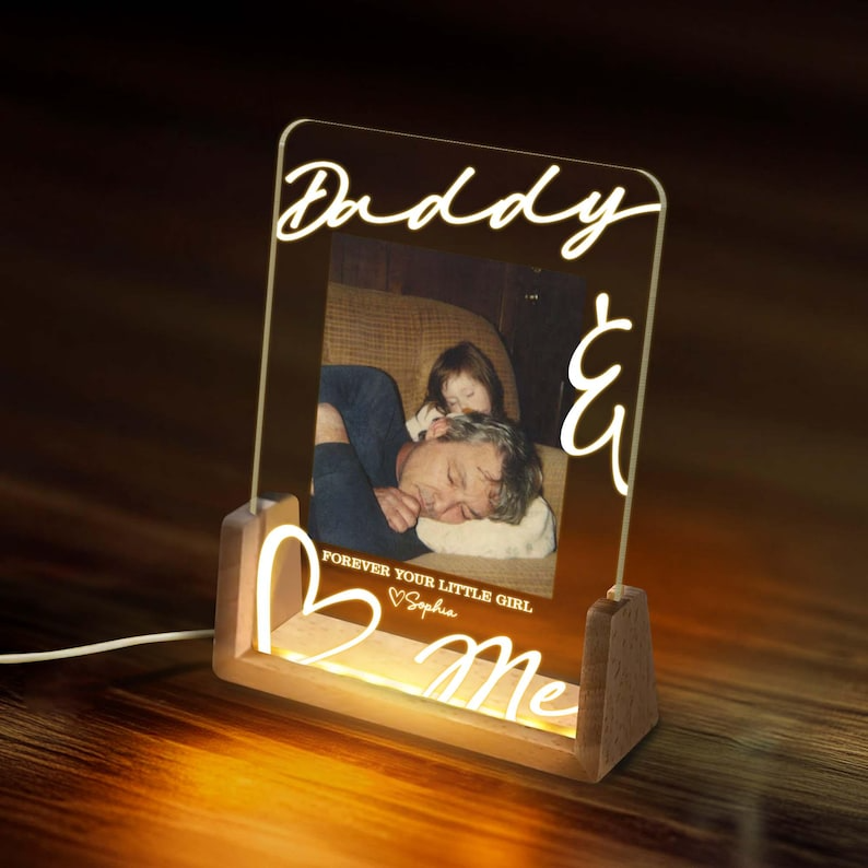 Custom Dad Family Photo, LED Night Light Personalized Christmas Gift from Daughter Son