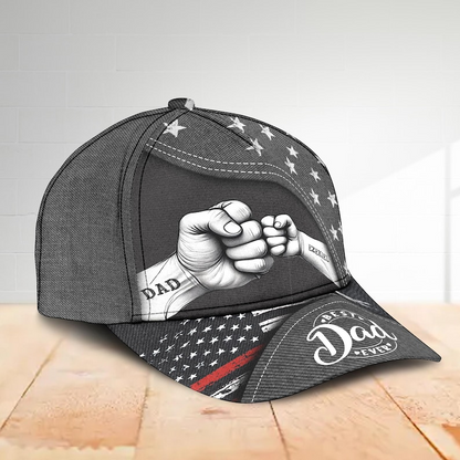 Personalized Best Dad Ever Hat – Custom Dad Fist Bump Design with Kids' Names, Patriotic American Flag