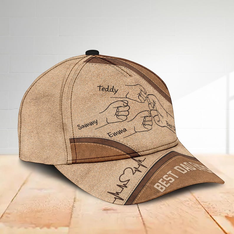 Personalized Best Dad Ever Hat – Custom Fist Bump Design with Kids' Names, Perfect Father’s Day Gift