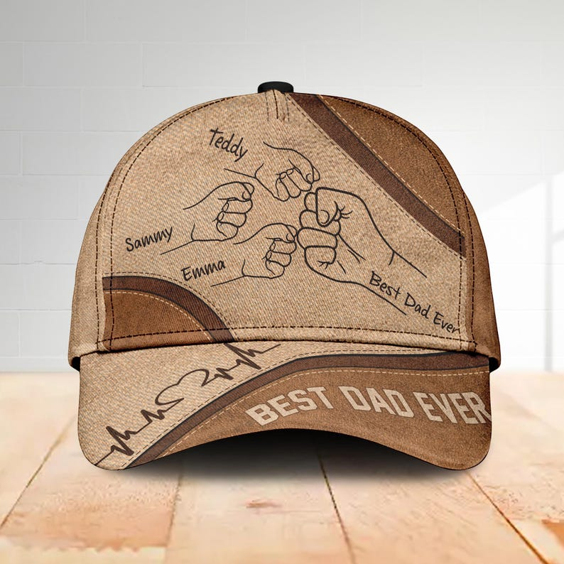 Personalized Best Dad Ever Hat – Custom Fist Bump Design with Kids' Names, Perfect Father’s Day Gift