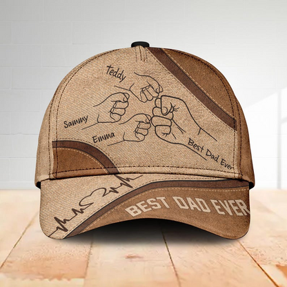 Personalized Best Dad Ever Hat – Custom Fist Bump Design with Kids' Names, Perfect Father’s Day Gift