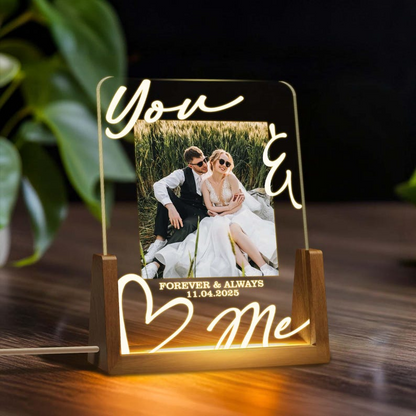 Custom You And Me Couple Photo, LED Night Light Personalized Wedding Engagement Anniversary Gift