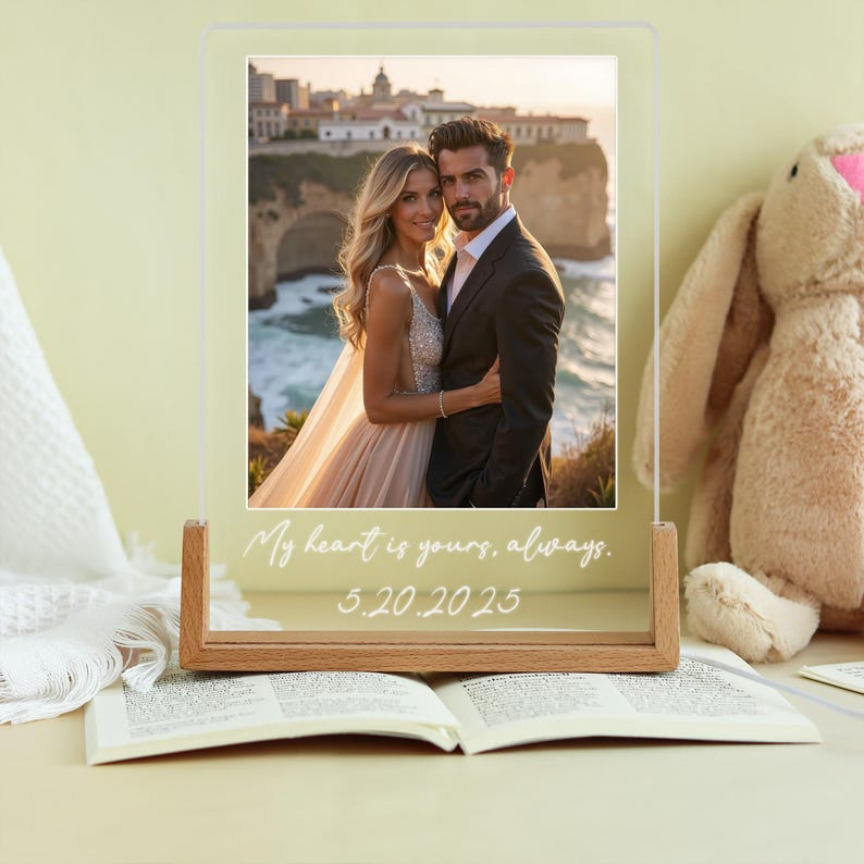 Custom Couple Photo Collage, LED Night Light Personalized Wedding Anniversary Gift