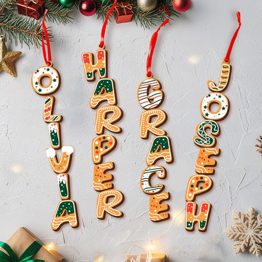 Custom Gingerbread Letter Ornament with Name – Personalized Christmas Tree Decoration, Stocking Tag, Holiday Gift for Family