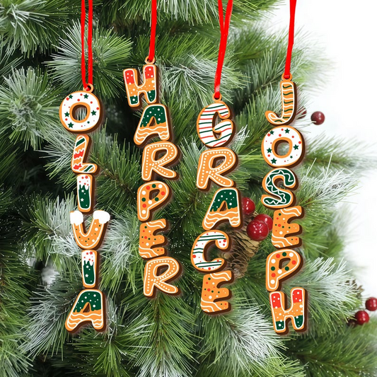 Custom Gingerbread Letter Ornament with Name – Personalized Christmas Tree Decoration, Stocking Tag, Holiday Gift for Family