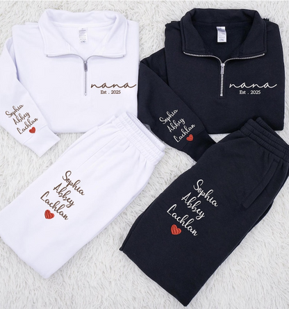 Personalized Mama & Papa Matching Embroidered Set – Custom Family Name Sweatshirt and Sweatpants – Est. 2025 Embroidery Outfit – Parents Gift for Christmas, Anniversary
