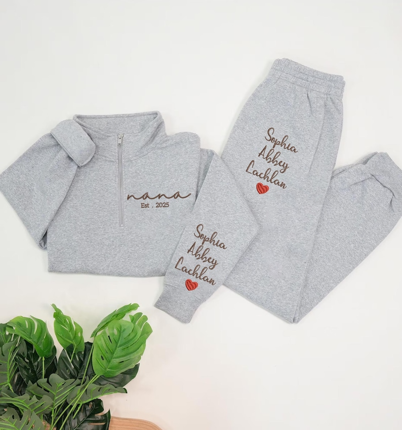 Personalized Mama & Papa Matching Embroidered Set – Custom Family Name Sweatshirt and Sweatpants – Est. 2025 Embroidery Outfit – Parents Gift for Christmas, Anniversary