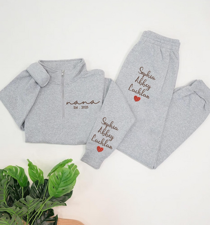 Personalized Mama & Papa Matching Embroidered Set – Custom Family Name Sweatshirt and Sweatpants – Est. 2025 Embroidery Outfit – Parents Gift for Christmas, Anniversary