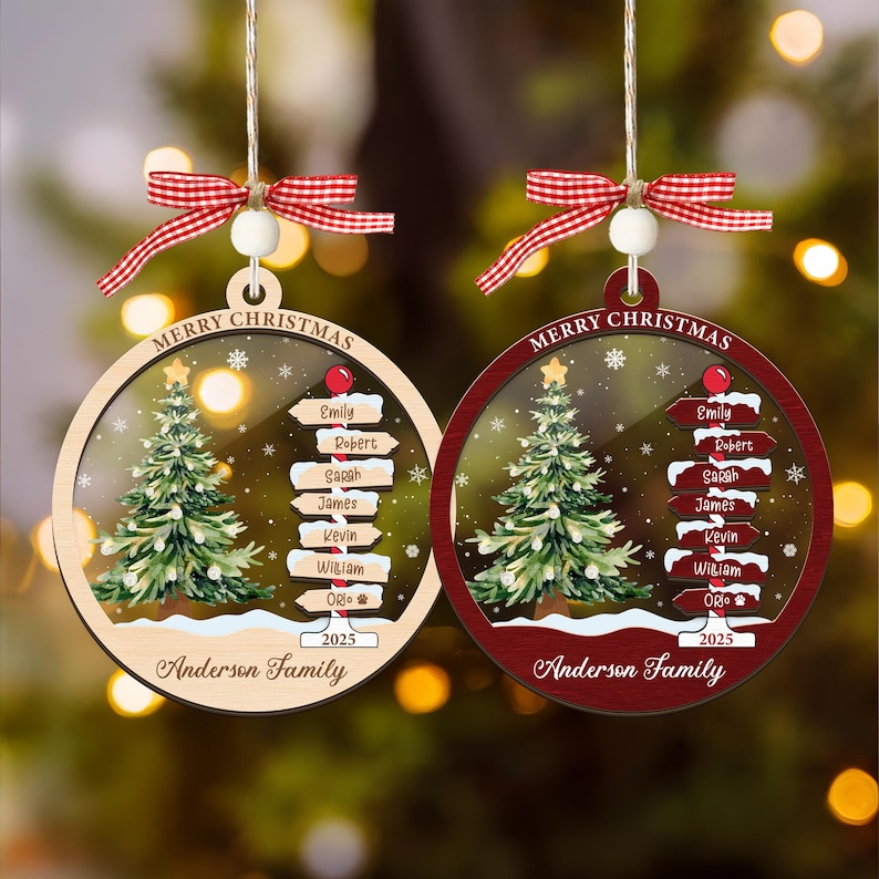 Personalized Family Name Ornament – Custom Christmas Tree Decoration 3-Layer Wooden And Acrylic, Unique Holiday Keepsake Gift for Families 2025