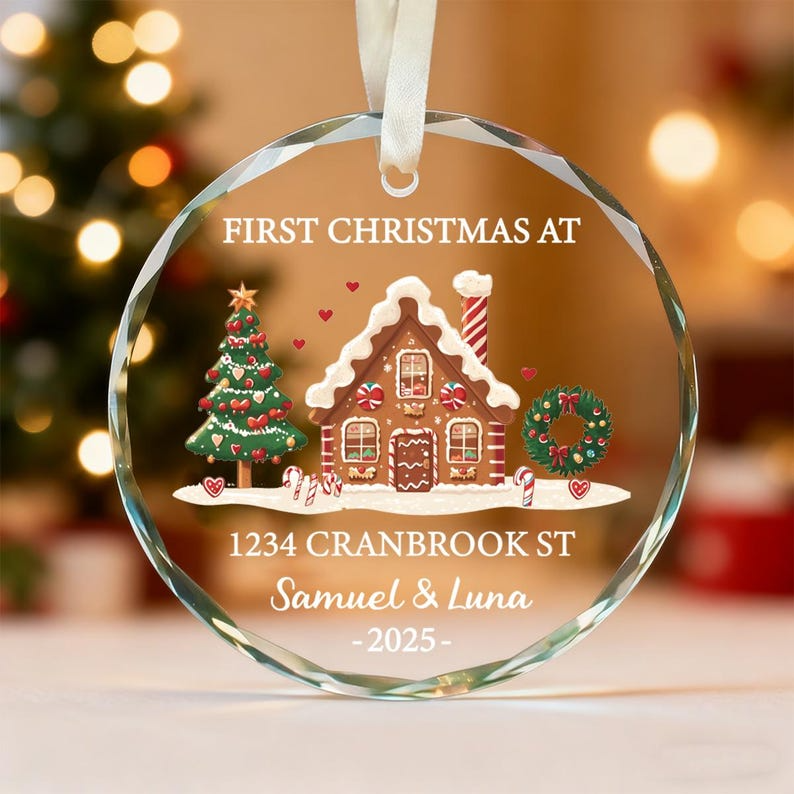 Personalized New Home Ornament – Custom First Christmas at New Home Glass Keepsake, Unique Housewarming Gift for Couples