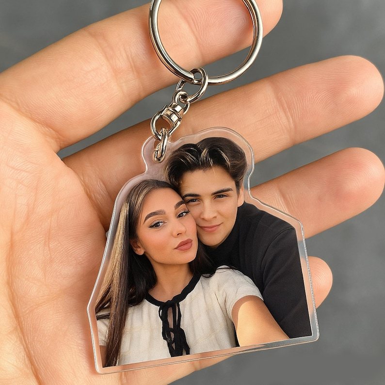 Custom Couple Photo Portrait, Acrylic Keychain Personalized Anniversary Gift for Boyfriend Girlfriend