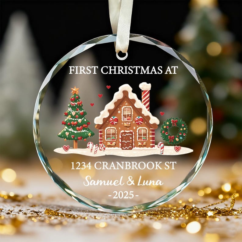 Personalized New Home Ornament – Custom First Christmas at New Home Glass Keepsake, Unique Housewarming Gift for Couples