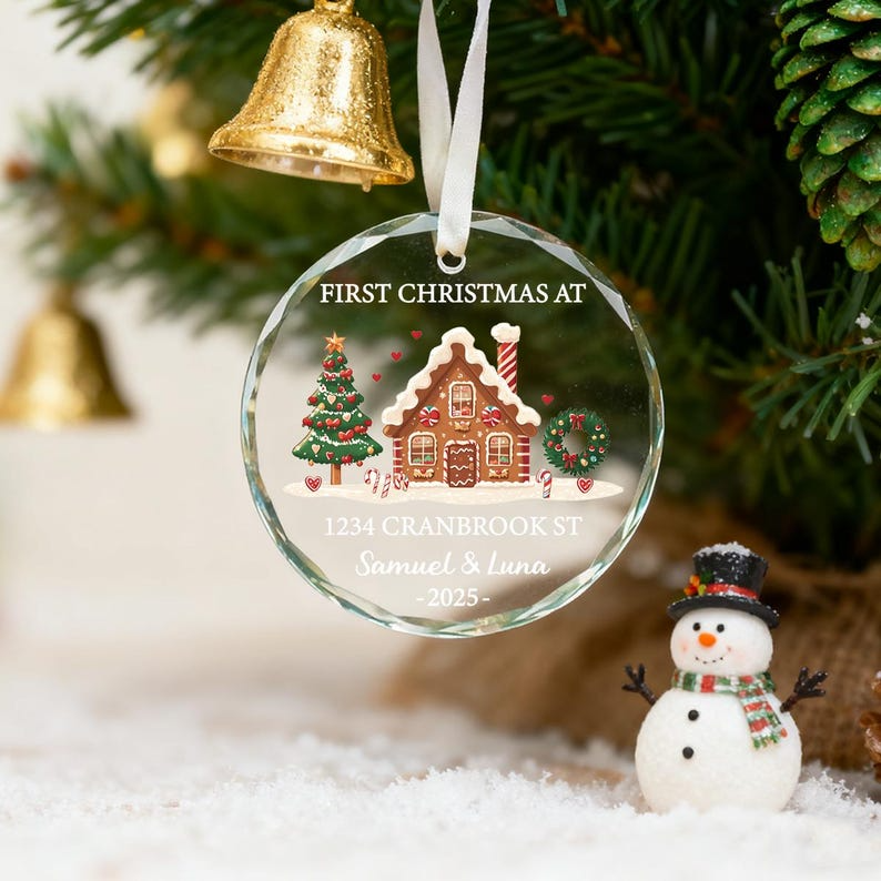 Personalized New Home Ornament – Custom First Christmas at New Home Glass Keepsake, Unique Housewarming Gift for Couples