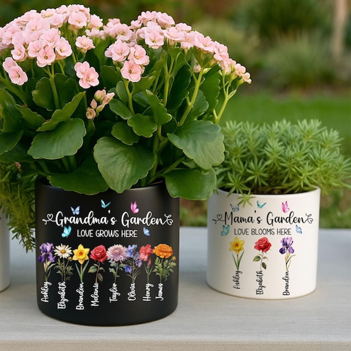 Grandma Gift, Personalized Gifts for Mom, Mom Birthday Gift, Ceramic Pot, Birth Flower Mom Gifts from Daughter, Grandmas Garden Plant Pot