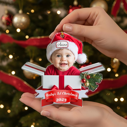 Personalized Baby’s First Christmas Ornament 2025,Custom Baby Photo Ornament,Newborn Keepsake Gift Box,Flat Acrylic Xmas Decor,Funny Newborn