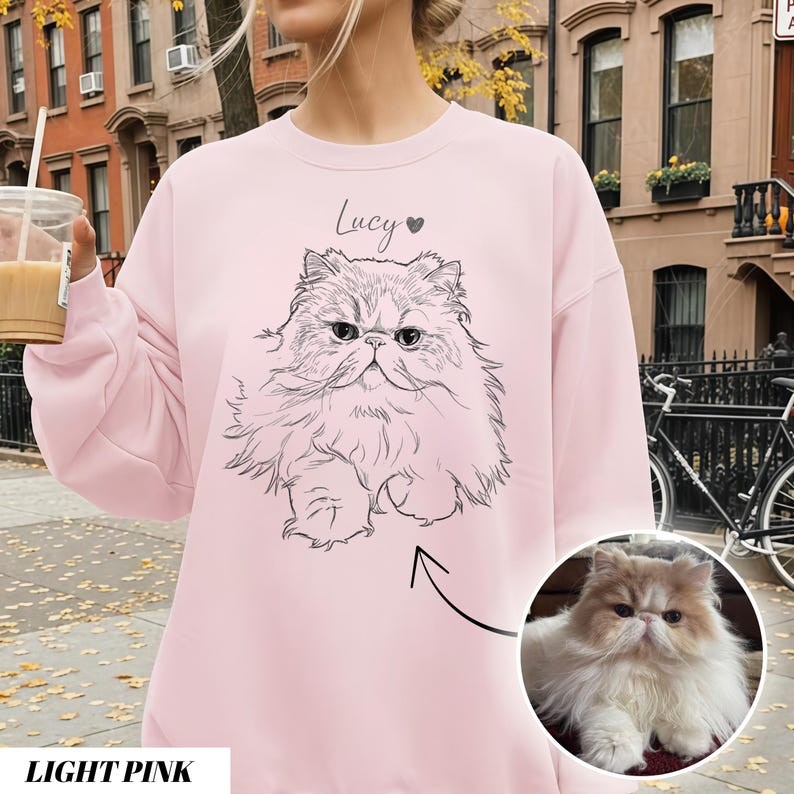Custom Dog Photo Sweatshirt, Dog Owner Xmas Gift, Personalized Pet Portrait from Photo, Custom Dog Cat Drawing Shirt