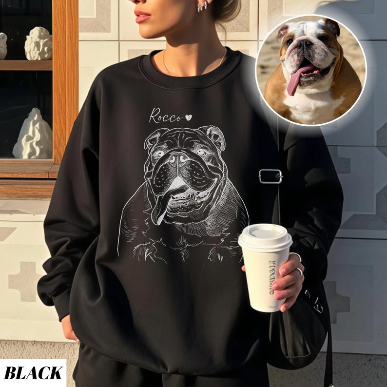 Custom Dog Photo Sweatshirt, Dog Owner Xmas Gift, Personalized Pet Portrait from Photo, Custom Dog Cat Drawing Shirt