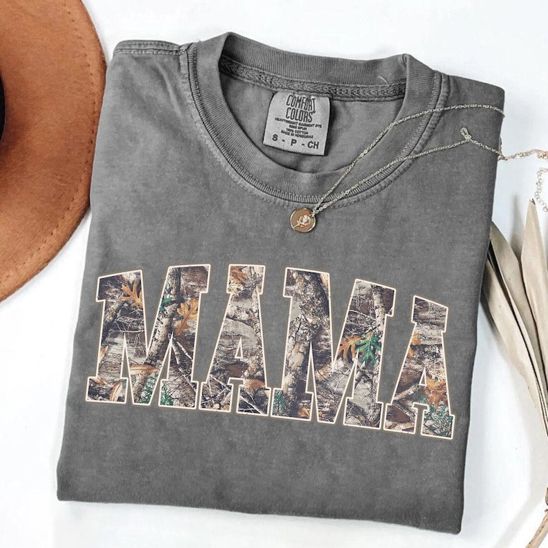 Comfort Colors® Custom Camo MAMA Shirt, Personalized Mama Tee with Kids' Names, Gift for Mother's Day