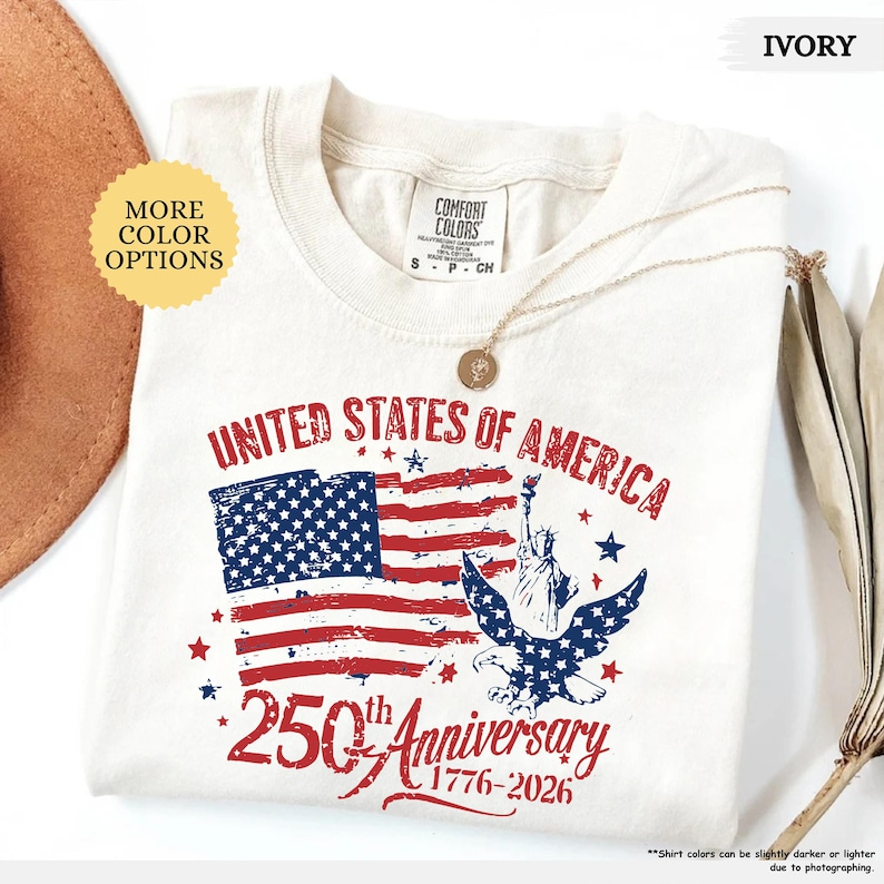 Comfort Colors United States of America 250th Anniversary Shirt Patriotic USA Flag Eagle Liberty Graphic Tee 1776-2026