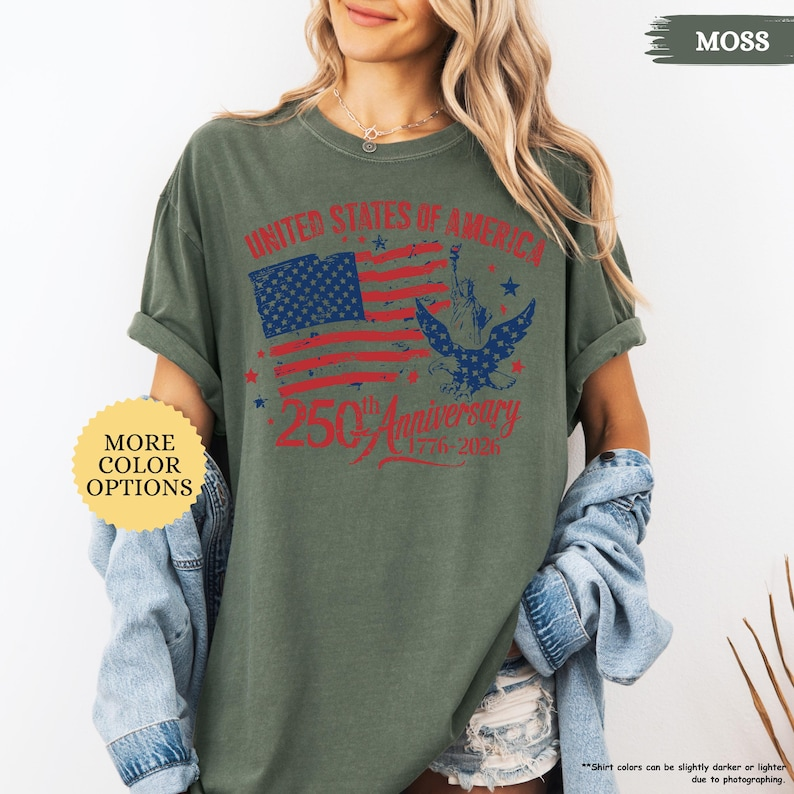 Comfort Colors United States of America 250th Anniversary Shirt Patriotic USA Flag Eagle Liberty Graphic Tee 1776-2026